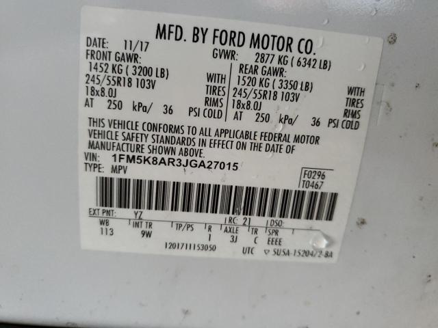 1FM5K8AR3JGA27015 - 2018 FORD EXPLORER POLICE INTERCEPTOR თეთრი ფოტო 14