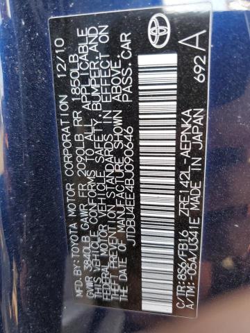 JTDBU4EE4BJ090646 - 2011 TOYOTA COROLLA BASE BLACK photo 12