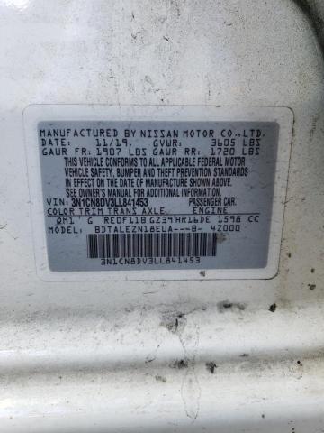 3N1CN8DV3LL841453 - 2020 NISSAN VERSA S WHITE photo 12