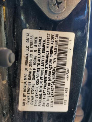 19XFB2F94DE056347 - 2013 HONDA CIVIC EXL Սև լուսանկար 12