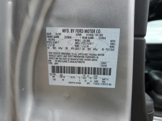 1FMCU0E73AKA78975 - 2010 FORD ESCAPE LIMITED 银色 照片 13