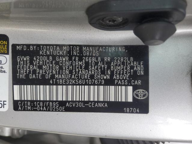 4T1BE32K56U107679 - 2006 TOYOTA CAMRY LE SILVER photo 12