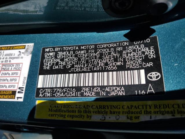 JTDBU4EE1A9117656 - 2010 TOYOTA COROLLA BASE Yaşıl foto 12