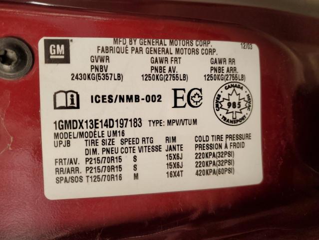 1GMDX13E14D197183 - 2004 PONTIAC MONTANA LUXURY RED photo 13