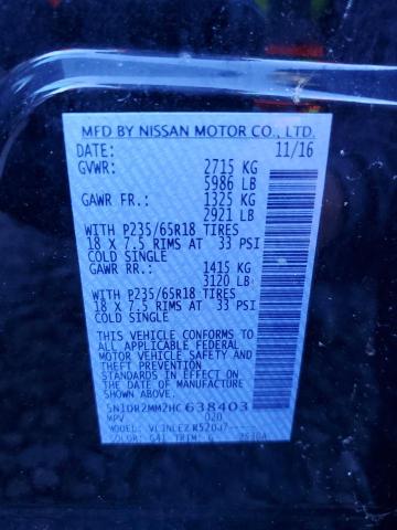 5N1DR2MM2HC638403 - 2017 NISSAN PATHFINDER S BLACK photo 13