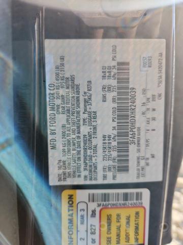 3FA6P0HDXHR240039 - 2017 FORD FUSION SE BLACK photo 12