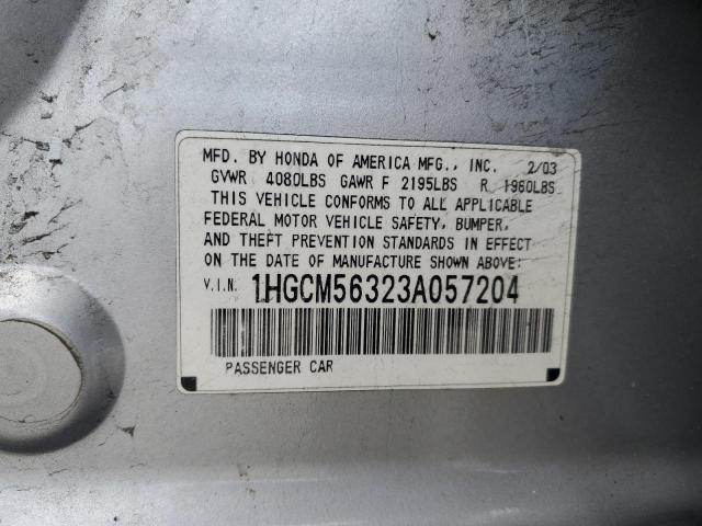 1HGCM56323A057204 - 2003 HONDA ACCORD LX SILVER photo 12