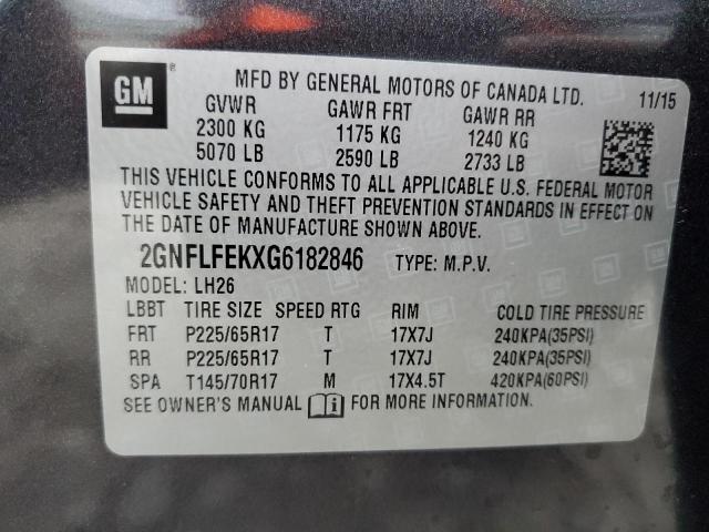 2GNFLFEKXG6182846 - 2016 CHEVROLET EQUINOX LT CHARCOAL photo 13