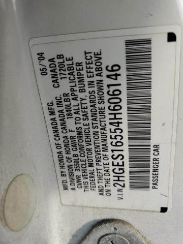 2HGES16554H606146 - 2004 HONDA CIVIC LX Ağ foto 12