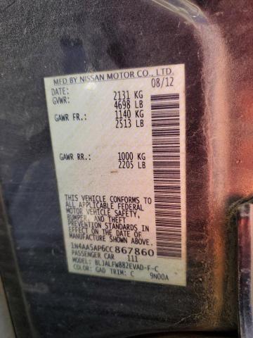 1N4AA5AP6CC867860 - 2012 NISSAN MAXIMA S BLACK photo 12