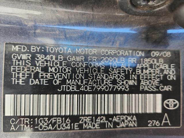 JTDBL40E799077993 - 2009 TOYOTA COROLLA BASE Szary zdjęcie 13