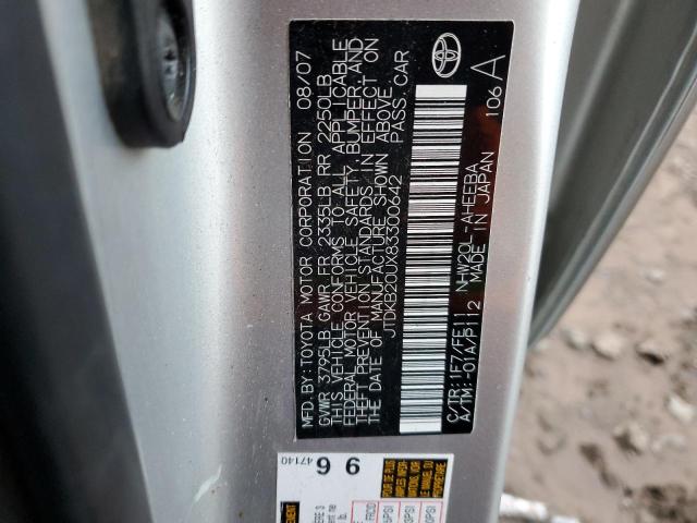 JTDKB20UX83300642 - 2008 TOYOTA PRIUS SILVER photo 12