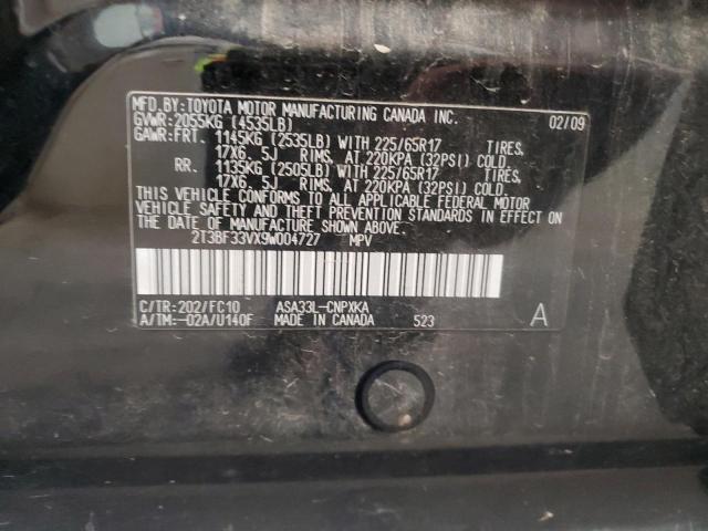 2T3BF33VX9W004727 - 2009 TOYOTA RAV4 BLACK photo 13