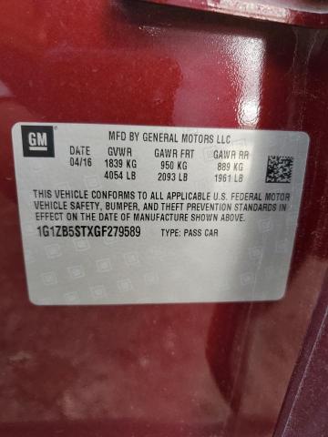 1G1ZB5STXGF279589 - 2016 CHEVROLET MALIBU LS MAROON photo 12