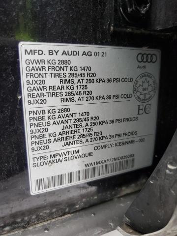 WA1MXAF72MD029063 - 2021 AUDI Q7 PROGRESSIV BLACK photo 14