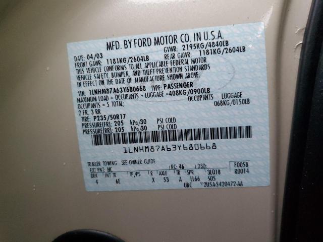 1LNHM87A63Y680668 - 2003 LINCOLN LS Krem foto 12