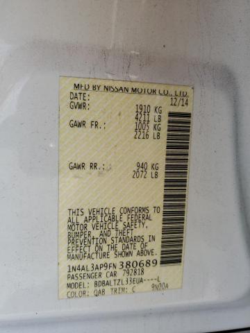 1N4AL3AP9FN380689 - 2015 NISSAN ALTIMA 2.5 Ақ фото 12