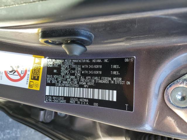 5TDKZRFH8HS230460 - 2017 TOYOTA HIGHLANDER SE GRAY photo 14