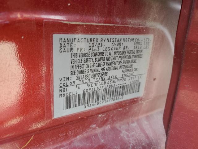 3N1AB8CV9NY205868 - 2022 NISSAN SENTRA SV RED photo 12