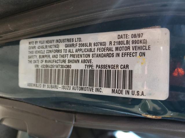 4S3BK4351W7304360 - 1998 SUBARU LEGACY L 绿色 照片 14