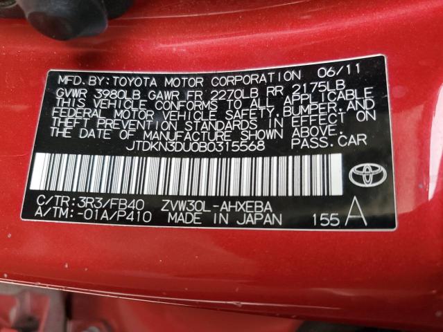 JTDKN3DU0B0315568 - 2011 TOYOTA PRIUS RED photo 13