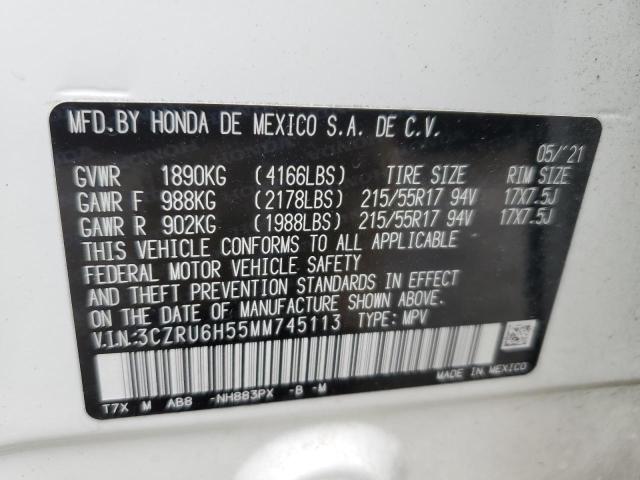 3CZRU6H55MM745113 - 2021 HONDA HR-V EX WHITE photo 13