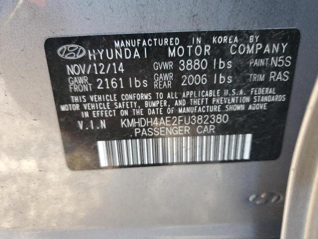 KMHDH4AE2FU382380 - 2015 HYUNDAI ELANTRA SE GRAY photo 12