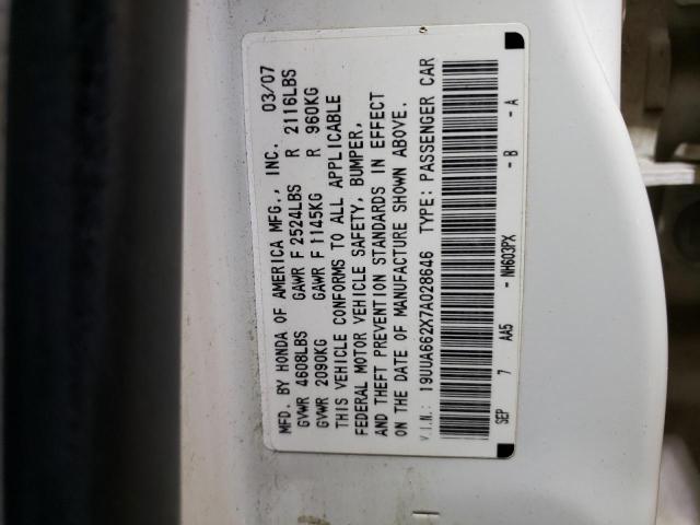 19UUA662X7A028646 - 2007 ACURA TL WHITE photo 12