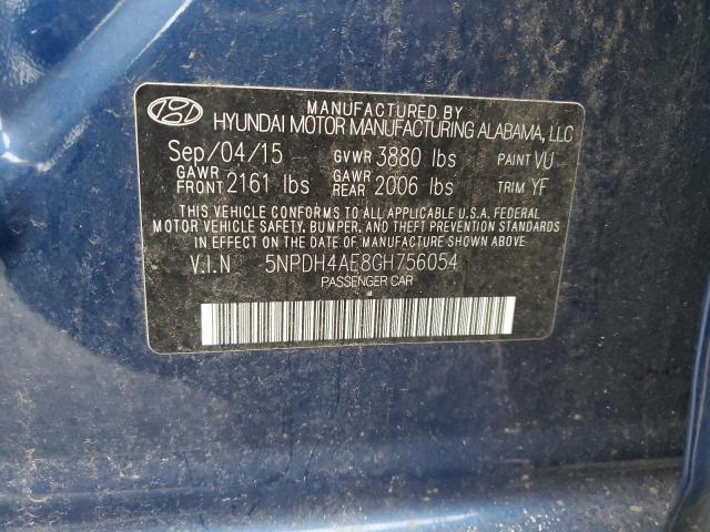 5NPDH4AE8GH756054 - 2016 HYUNDAI ELANTRA SE BLUE photo 12