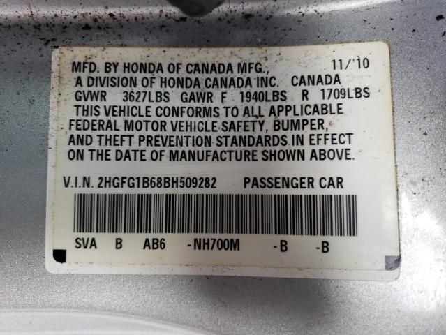 2HGFG1B68BH509282 - 2011 HONDA CIVIC LX SILVER photo 13