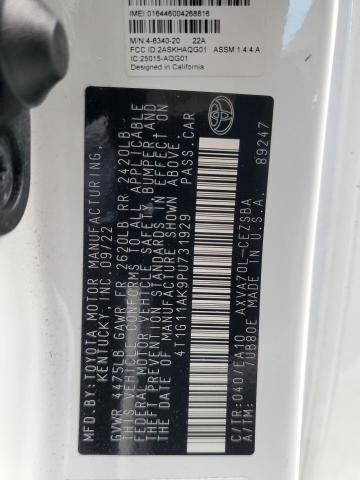 4T1G11AK9PU731929 - 2023 TOYOTA CAMRY SE NIGHT SHADE WHITE photo 12