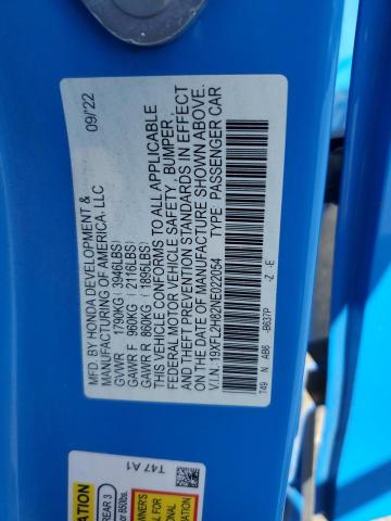 19XFL2H82NE022054 - 2022 HONDA CIVIC SPORT Bleu photo 13