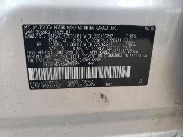 2T3BF4DVXBW090065 - 2011 TOYOTA RAV4 SILVER photo 12