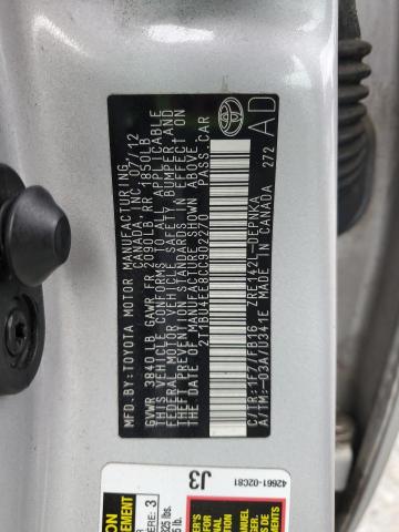 2T1BU4EE8CC902270 - 2012 TOYOTA COROLLA BASE فضي صورة 12