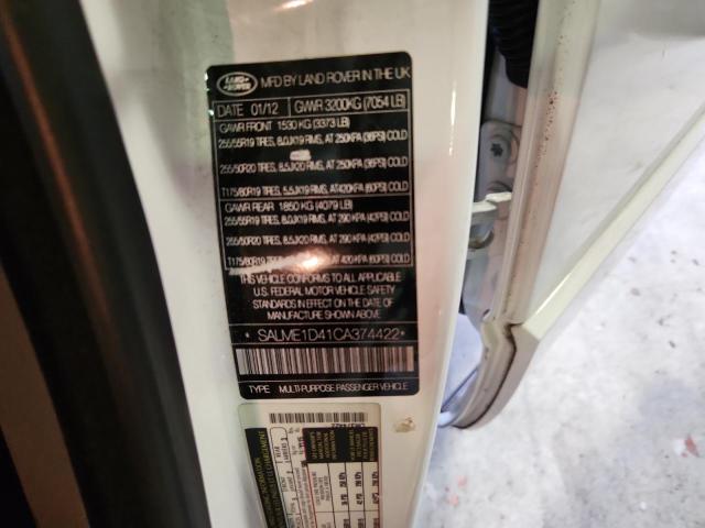 SALME1D41CA374422 - 2012 LAND ROVER RANGE ROVE HSE WHITE photo 12