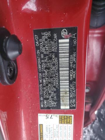 JTDKB20U677650289 - 2007 TOYOTA PRIUS RED photo 12