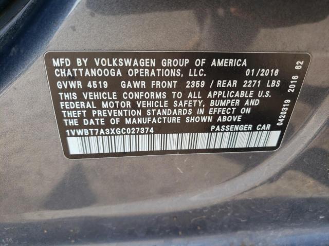 1VWBT7A3XGC027374 - 2016 VOLKSWAGEN PASSAT SE GRAY photo 12