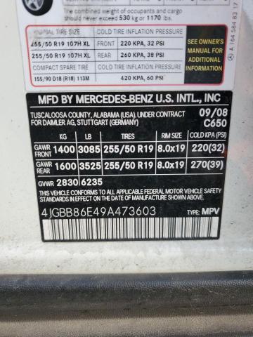 4JGBB86E49A473603 - 2009 MERCEDES-BENZ ML 350 WHITE photo 12