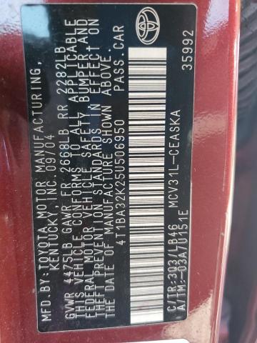 4T1BA32K25U506950 - 2005 TOYOTA CAMRY SE Կարմիր լուսանկար 12