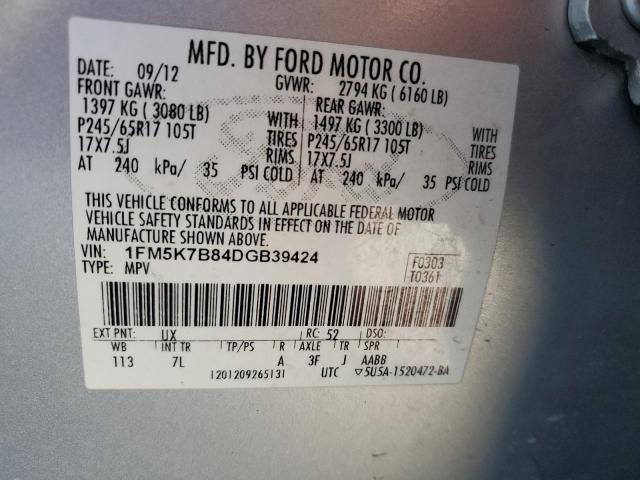 1FM5K7B84DGB39424 - 2013 FORD EXPLORER SILVER photo 13