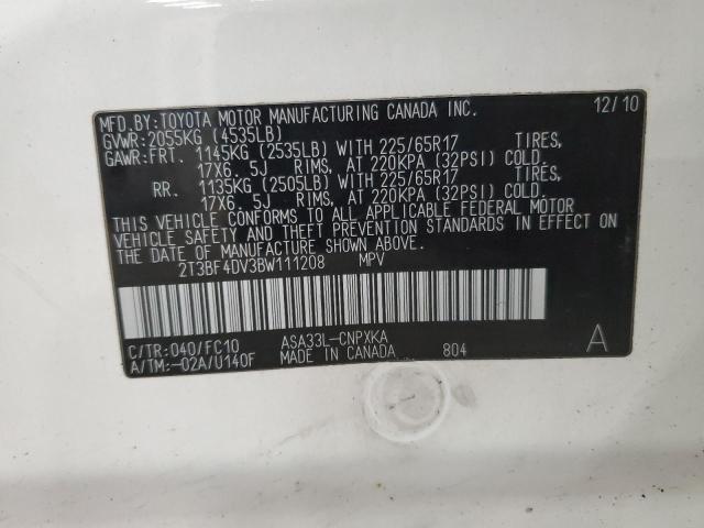 2T3BF4DV3BW111208 - 2011 TOYOTA RAV4 Ağ foto 13