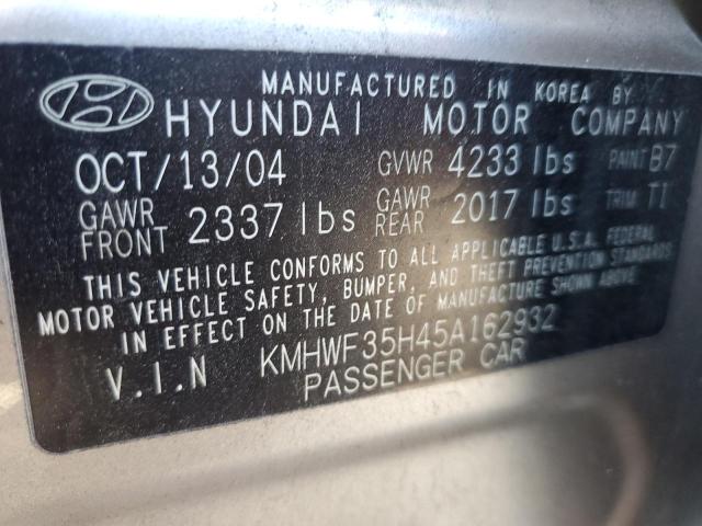 KMHWF35H45A162932 - 2005 HYUNDAI SONATA GLS GOLD photo 12