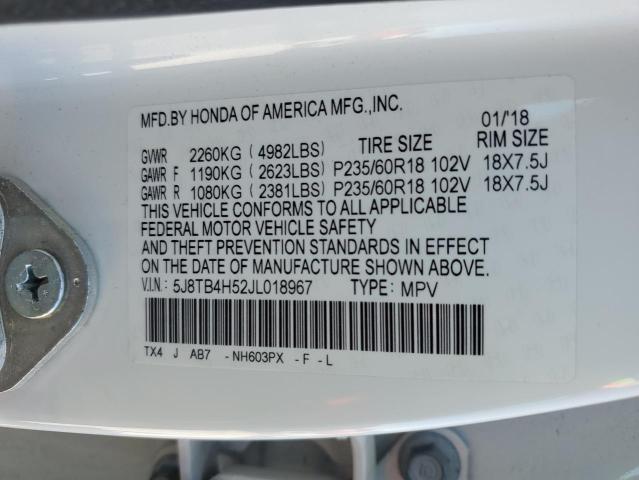 5J8TB4H52JL018967 - 2018 ACURA RDX TECHNOLOGY WHITE photo 13