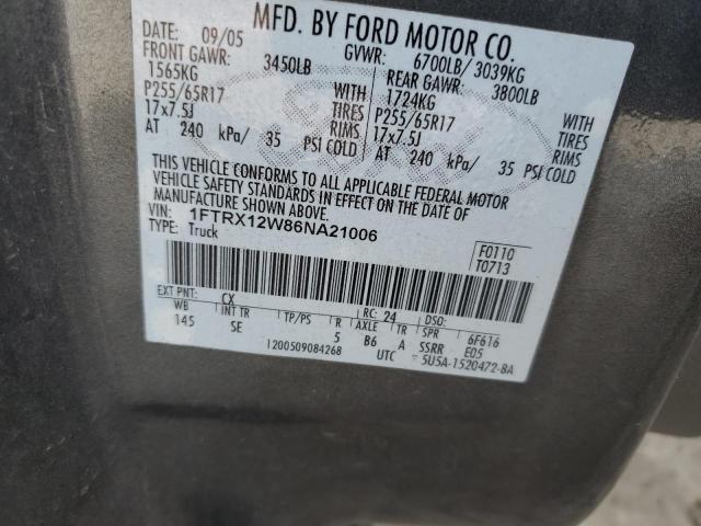 1FTRX12W86NA21006 - 2006 FORD F150 GRAY photo 12