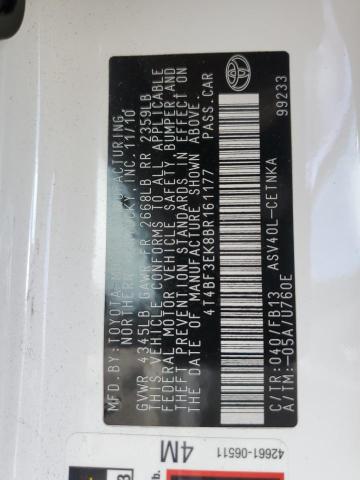 4T4BF3EK8BR161177 - 2011 TOYOTA CAMRY BASE 白色 照片 12