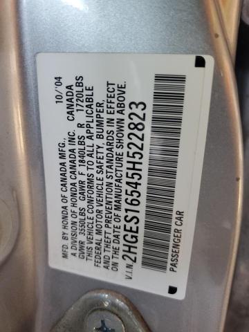 2HGES16545H522823 - 2005 HONDA CIVIC LX ვერცხლისფერი ფოტო 12
