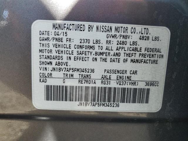 JN1BV7AP5FM345236 - 2015 INFINITI Q50 BASE ნაცრისფერი ფოტო 12