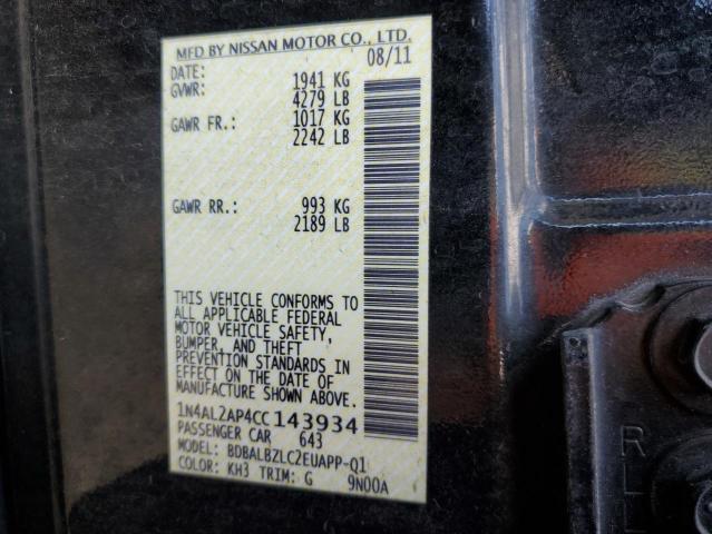 1N4AL2AP4CC143934 - 2012 NISSAN ALTIMA BASE Սև լուսանկար 12