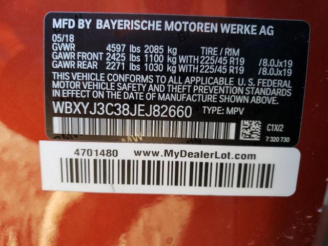 WBXYJ3C38JEJ82660 - 2018 BMW X2 SDRIVE28I ORANGE photo 13