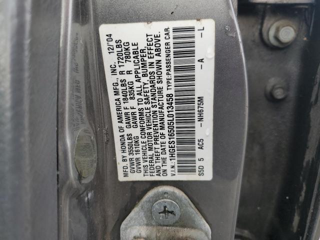 1HGES16505L013458 - 2005 HONDA CIVIC LX SILVER photo 12